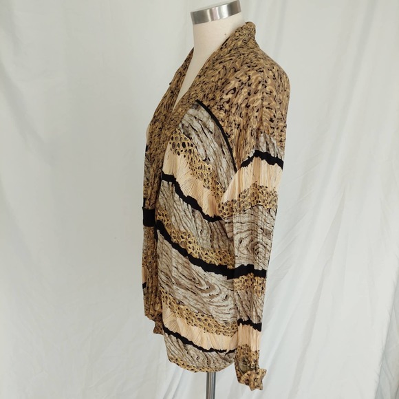 Vintage 80s 90s A.K.F. Mixed Animal Print Blazer Cardigan Scarf Detail - Picture 4 of 7